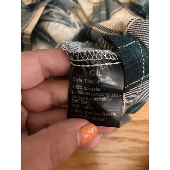 Guilty women's green casual Plaid Tie-Front Top With 3/4 Sleeves size Large - Picture 7 of 9